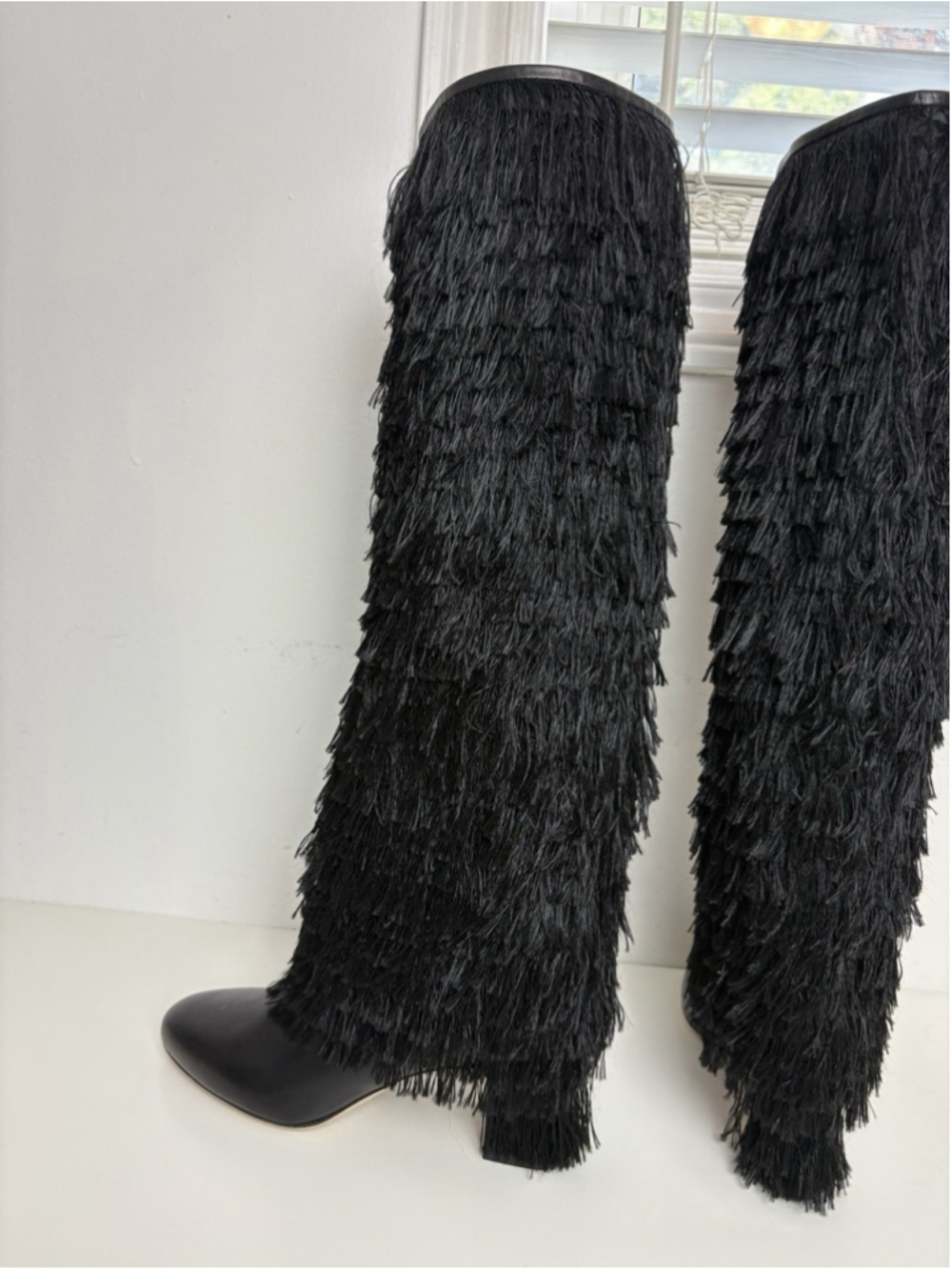 Jimmy Choo Magalie 65 Fringe Knee High Boots Black Leather Size 37 - Picture 10 of 16
